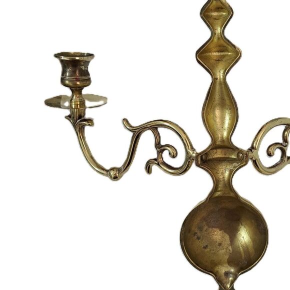 Home Candlestick Candelabra Wall Sconces Solid Brass Colonial Double Arm Style - Picture 6 of 7